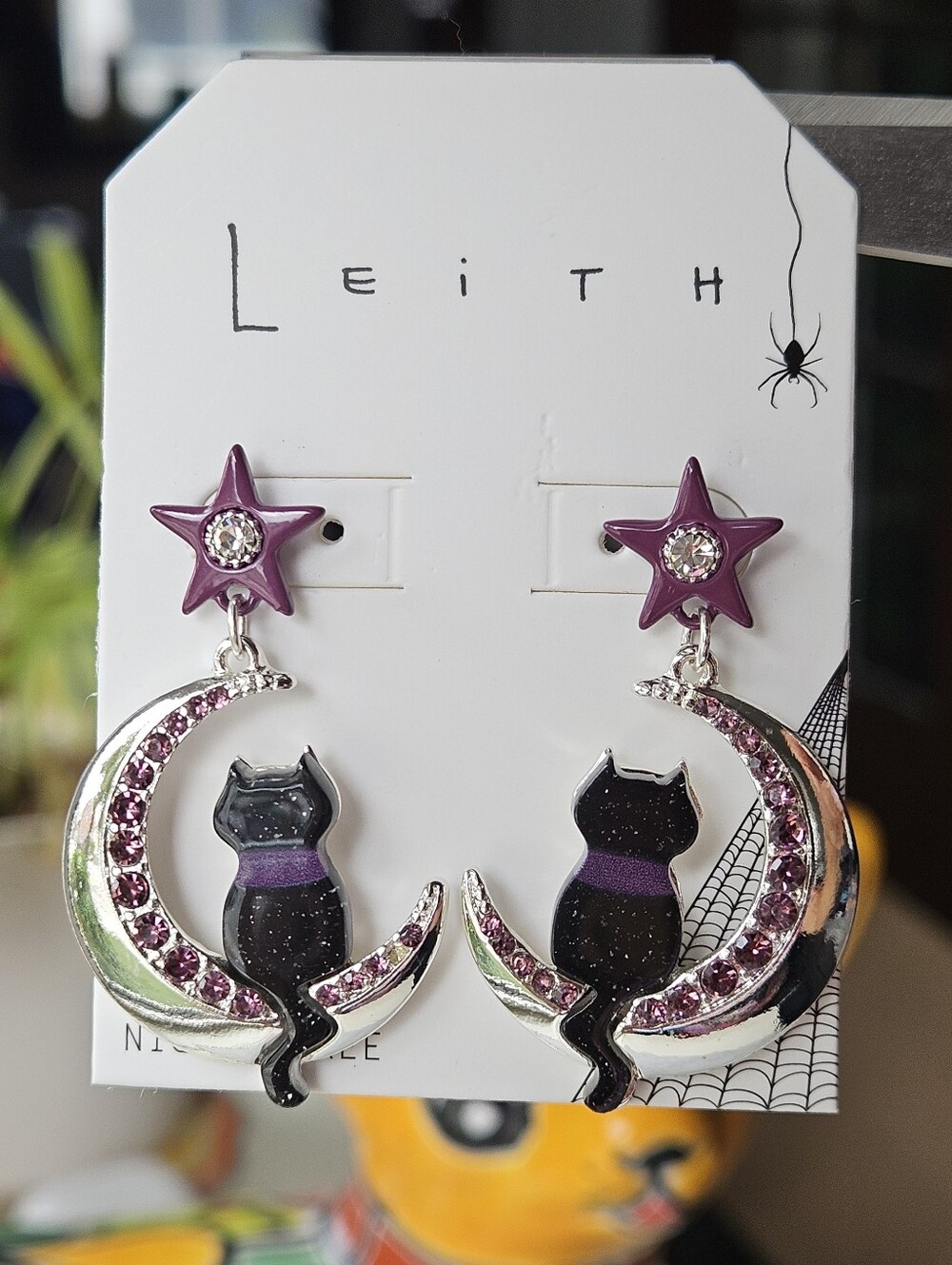 Leith Halloween Black Cat Dropped Earrings
